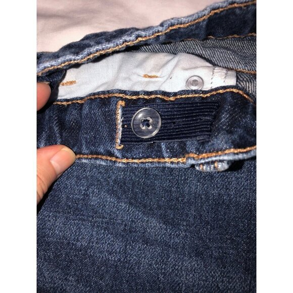 Old Navy High Rise Slouchy Straight Jeans Girls Size 12 Dark Wash Blue Distress - Picture 4 of 8